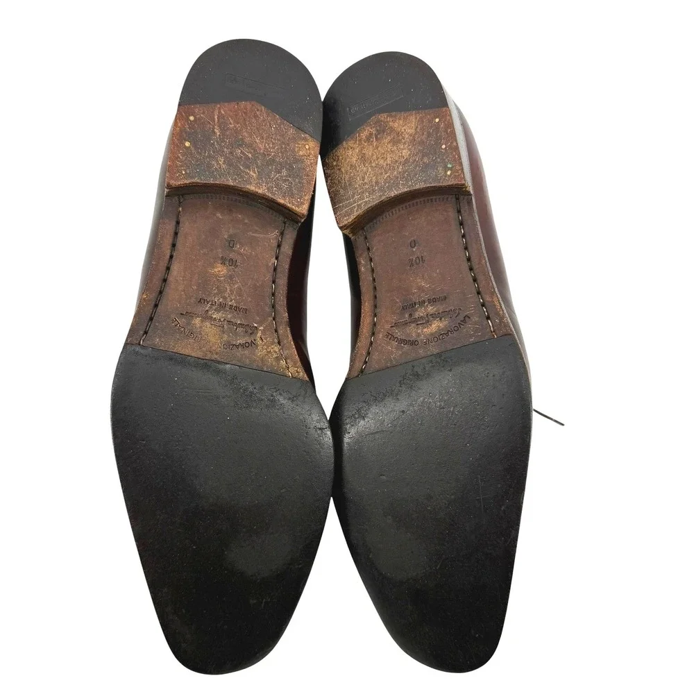 Salvatore Ferragamo Men Brown Leather Apron Toe Derby Dress Shoes 10.5 D Lace Up
